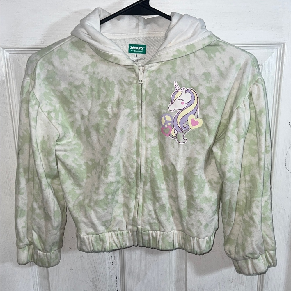 Girls size 8 Green Unicorn Hoodie
